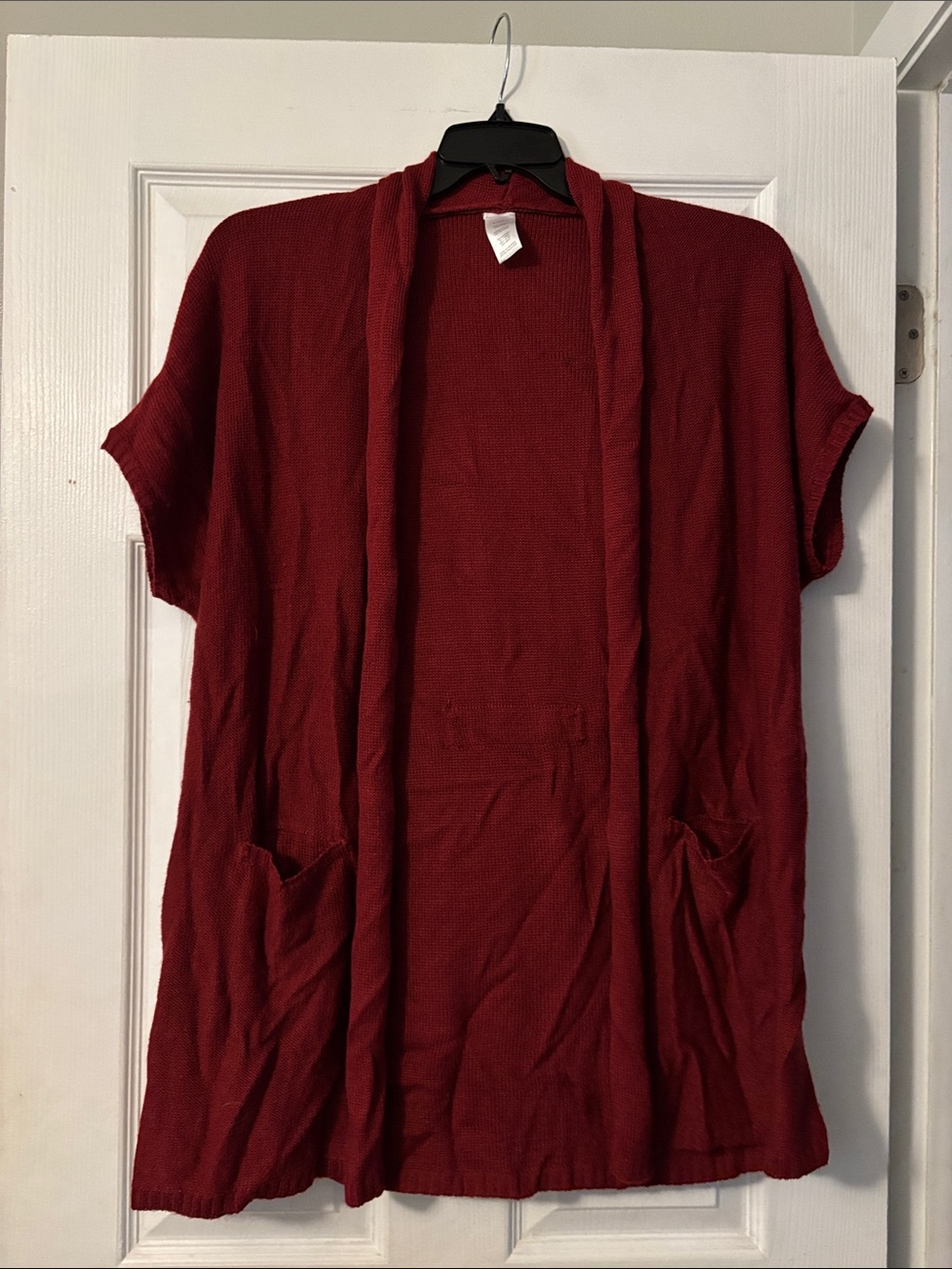 Women's Open-Front Short Sleeve Cardigan - Red